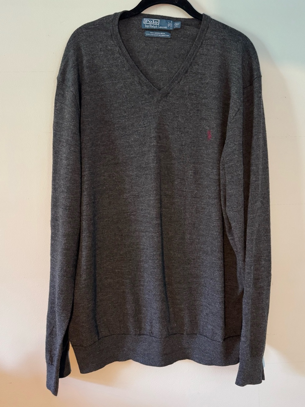 Polo Ralph Lauren Merino Wool V-Neck Pullover Sweater Gray Classic Fit 2XLT